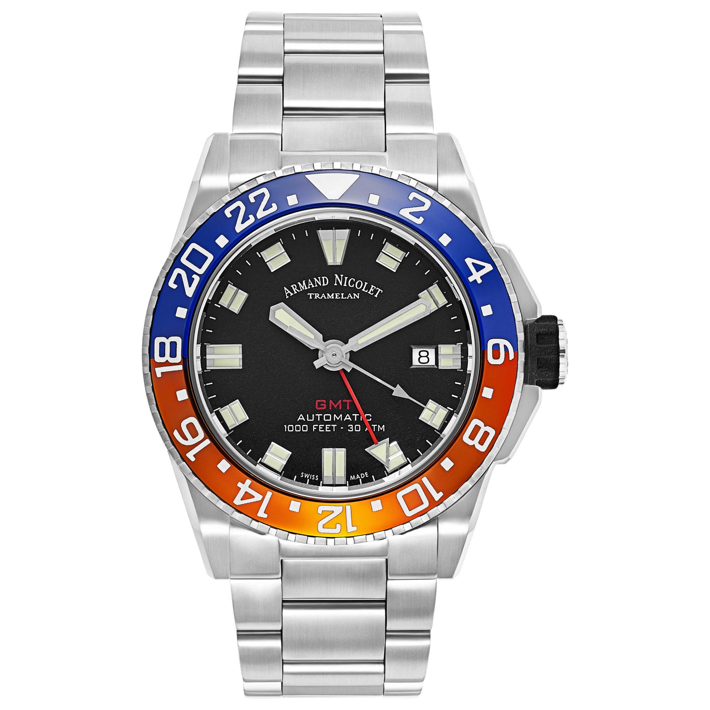 Front view of Armand Nicolet JS9 Men's Automatic Watch A486BGN-NR-MA4480AA