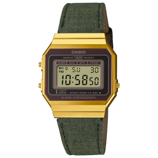 Front view of Casio Retro Vintage Unisex Quartz Watch A700WEGL-3AEF