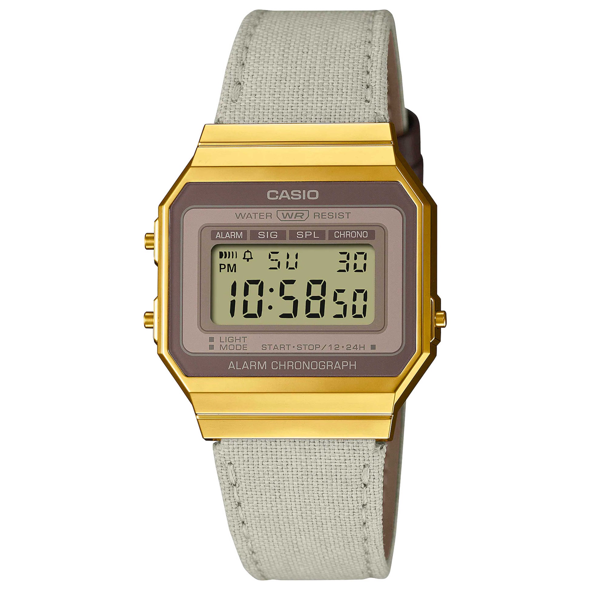 Front view of Casio Retro Vintage Unisex Quartz Watch A700WEGL-7AEF