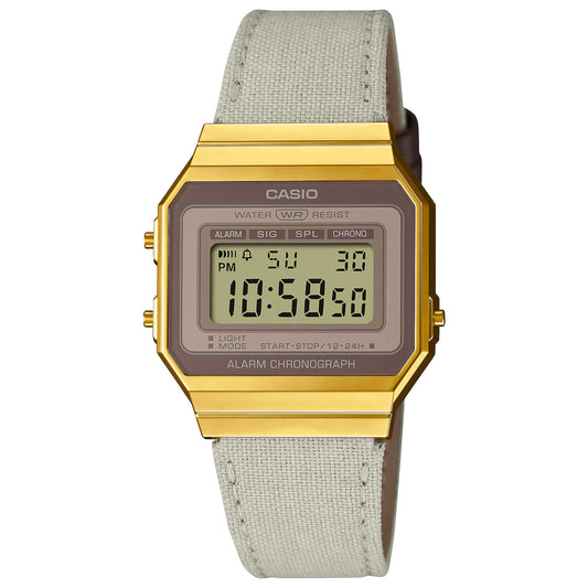 Front view of Casio Retro Vintage Unisex Quartz Watch A700WEGL-7AEF