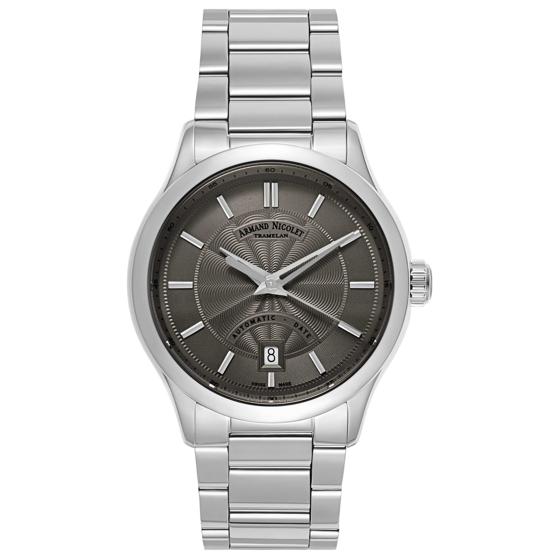 Front view of Armand Nicolet M02 Men's Automatic Watch A840BAA-GR-M2850A