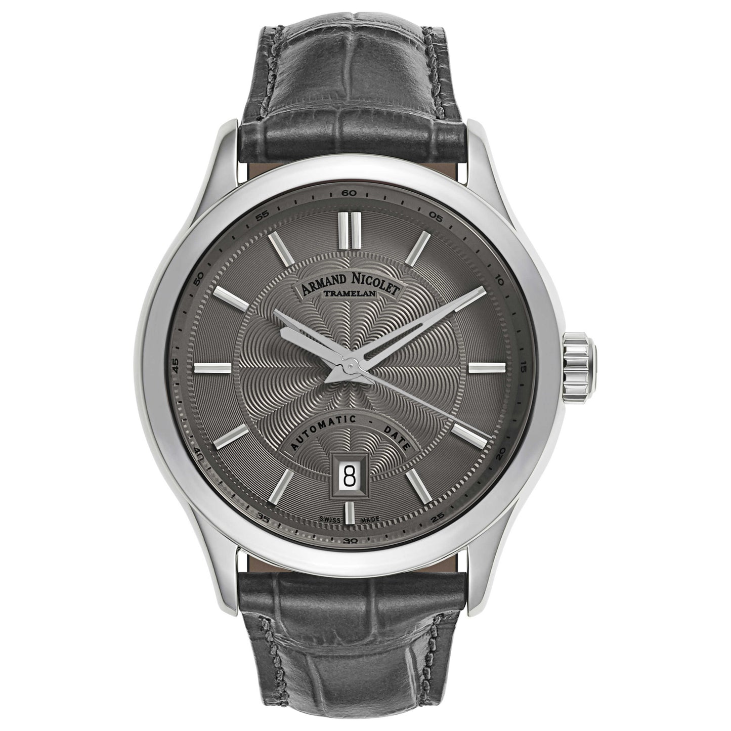 Front view of Armand Nicolet M02 Men's Automatic Watch A840BAA-GR-P840GR2