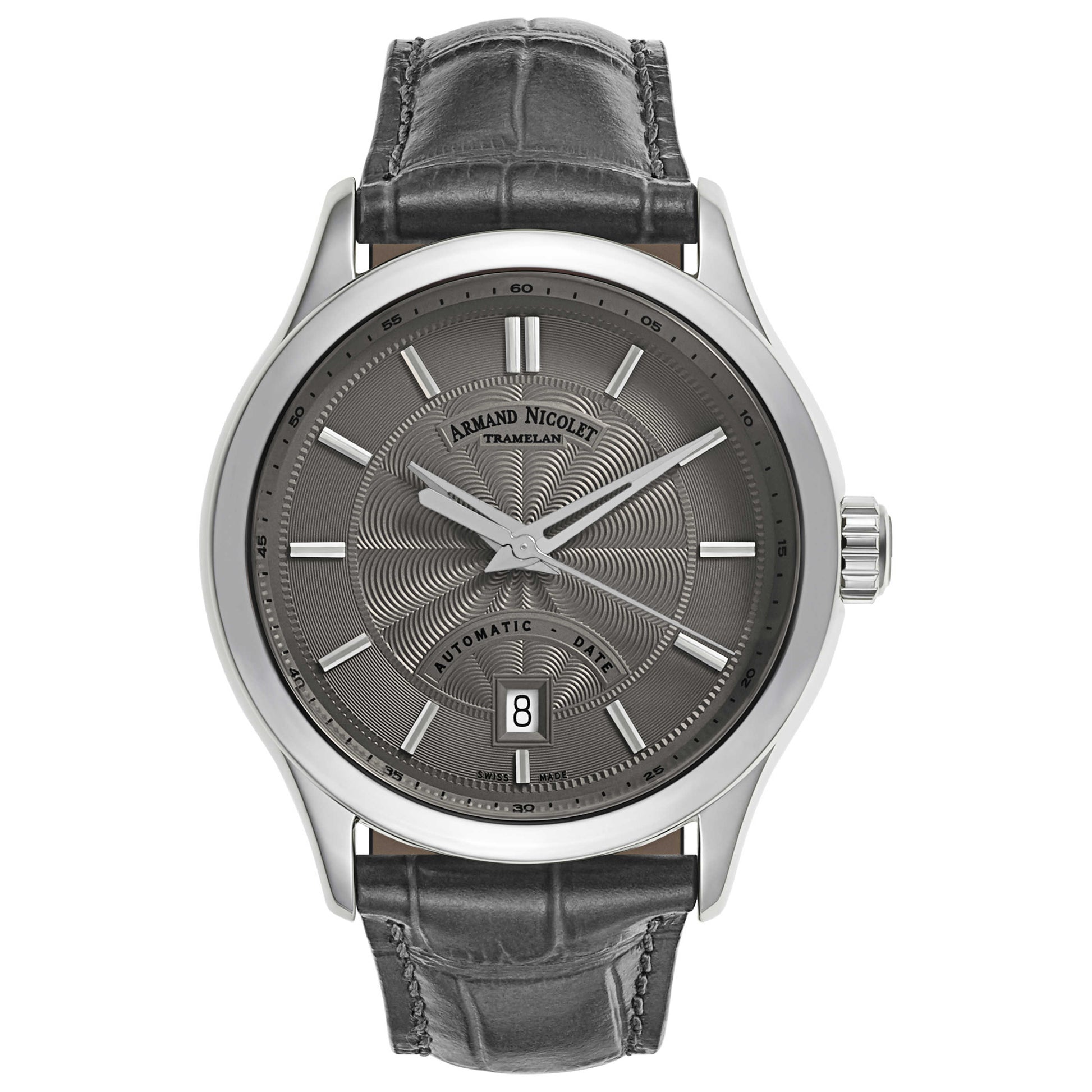 Front view of Armand Nicolet M02 Men's Automatic Watch A840BAA-GR-P840GR2