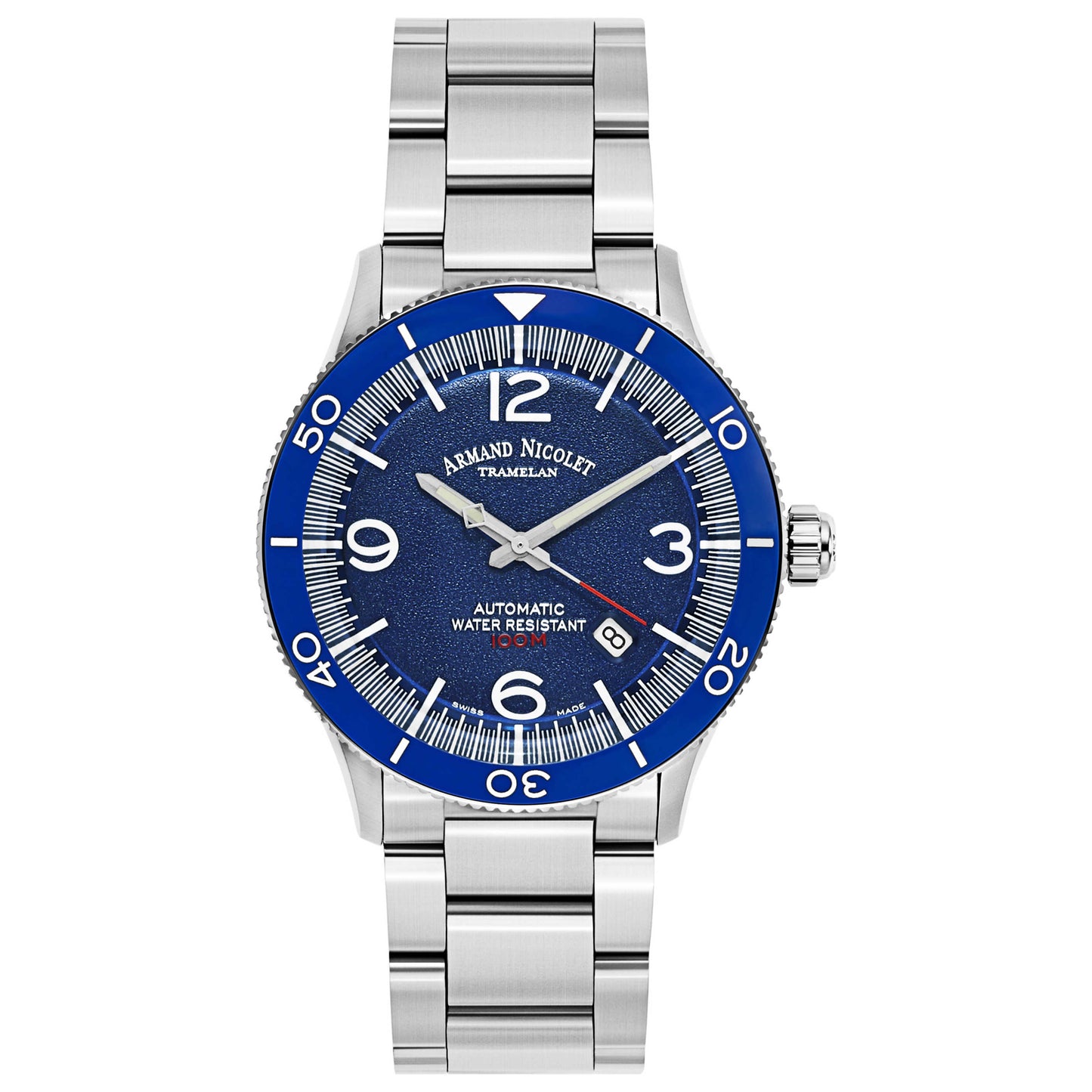 Front view of Armand Nicolet MA2 Men's Automatic Watch A890AUA-BU-M2890A