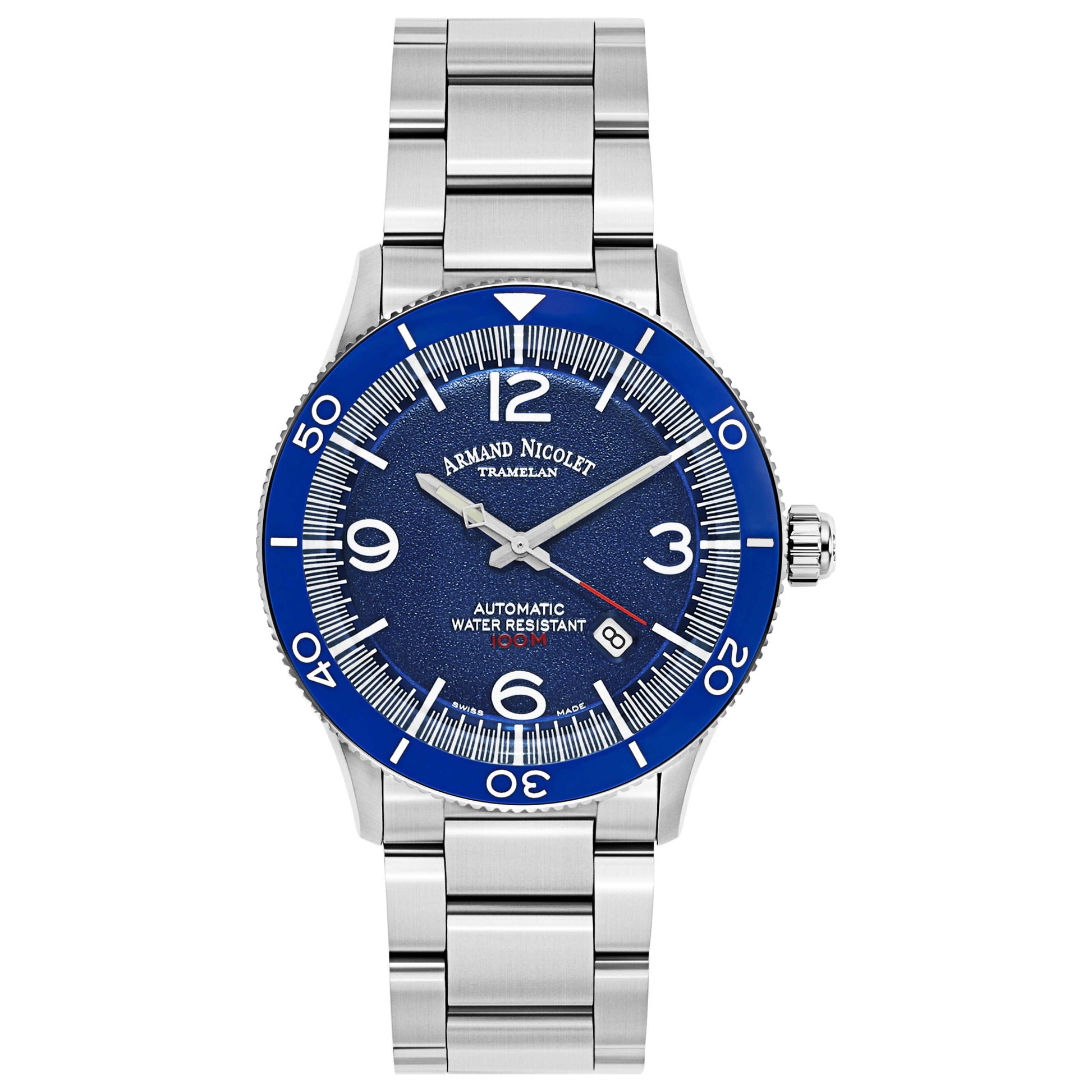 Front view of Armand Nicolet MA2 Men's Automatic Watch A890AUA-BU-M2890A
