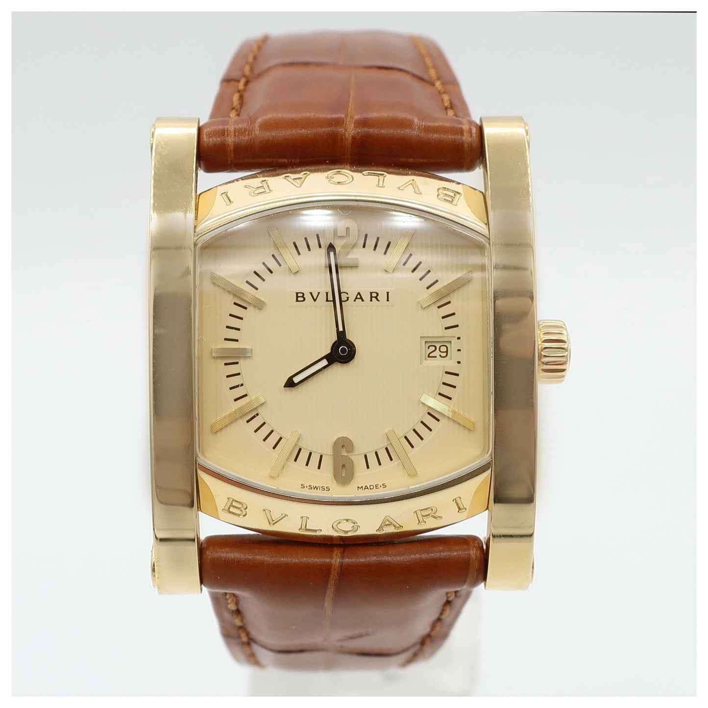 Front view of Bulgari Assioma Women's Swiss Quartz (Battery-Powered) Watch AA39C13GLD-SD