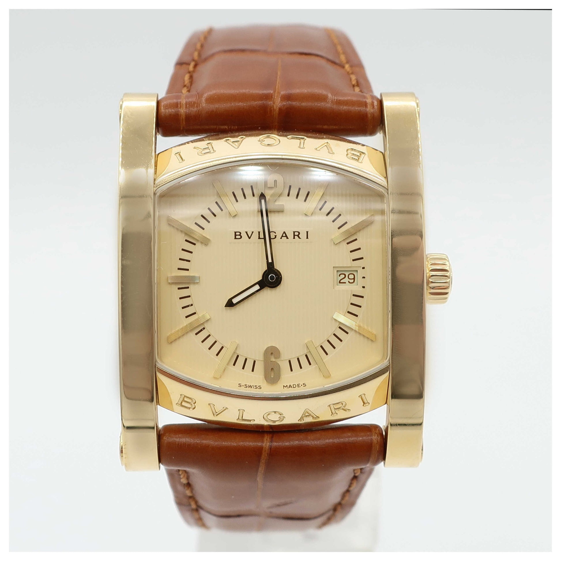 Front view of Bulgari Assioma Women's Swiss Quartz (Battery-Powered) Watch AA39C13GLD-SD