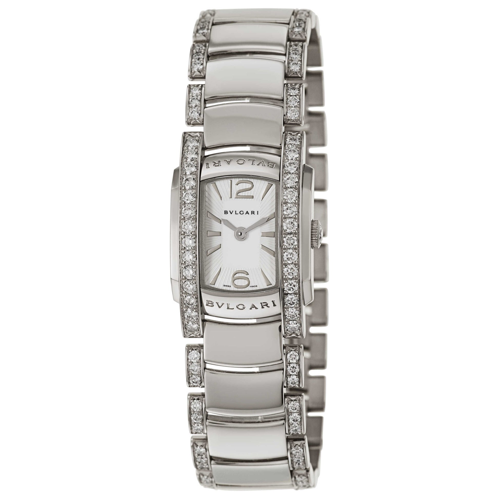 Front view of Bulgari Assioma Women's Swiss Quartz (Battery-Powered) Watch AAW26WGD1GD1