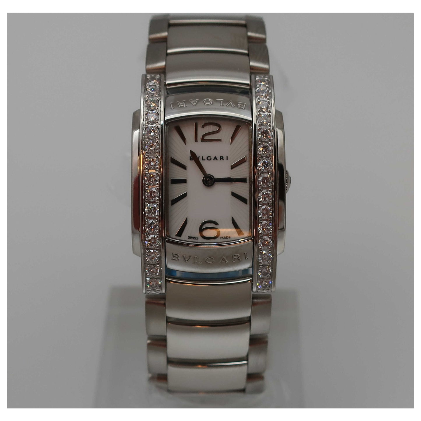 Front view of Bulgari Assioma Women's Swiss Quartz (Battery-Powered) Watch AAW31WGD1G-SD