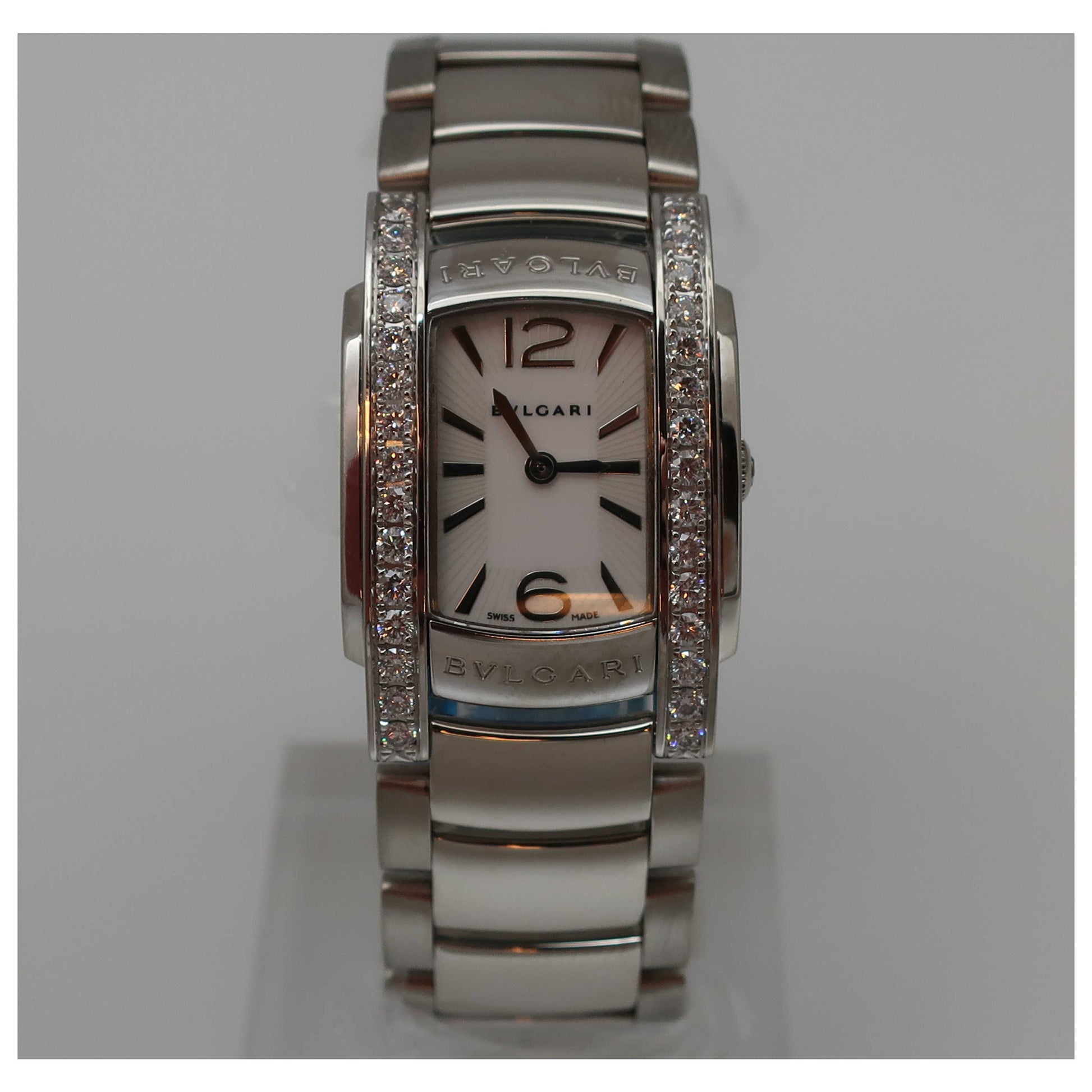 Front view of Bulgari Assioma Women's Swiss Quartz (Battery-Powered) Watch AAW31WGD1G-SD