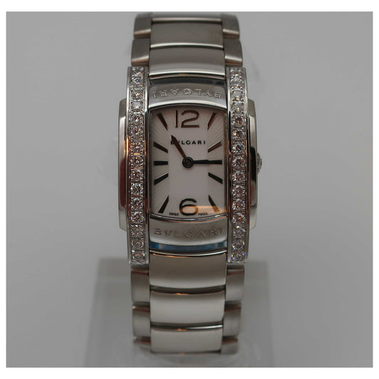 Front view of Bulgari Assioma Women's Swiss Quartz (Battery-Powered) Watch AAW31WGD1G-SD