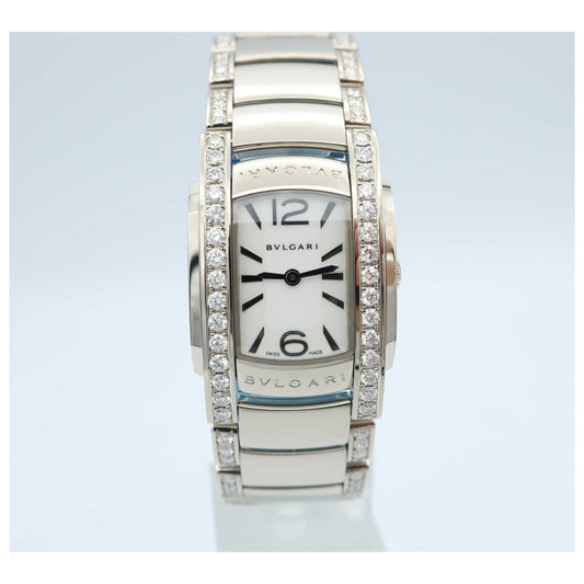 Front view of Bulgari Assioma Women's Swiss Quartz (Battery-Powered) Watch AAW31WGD1GD1-SD