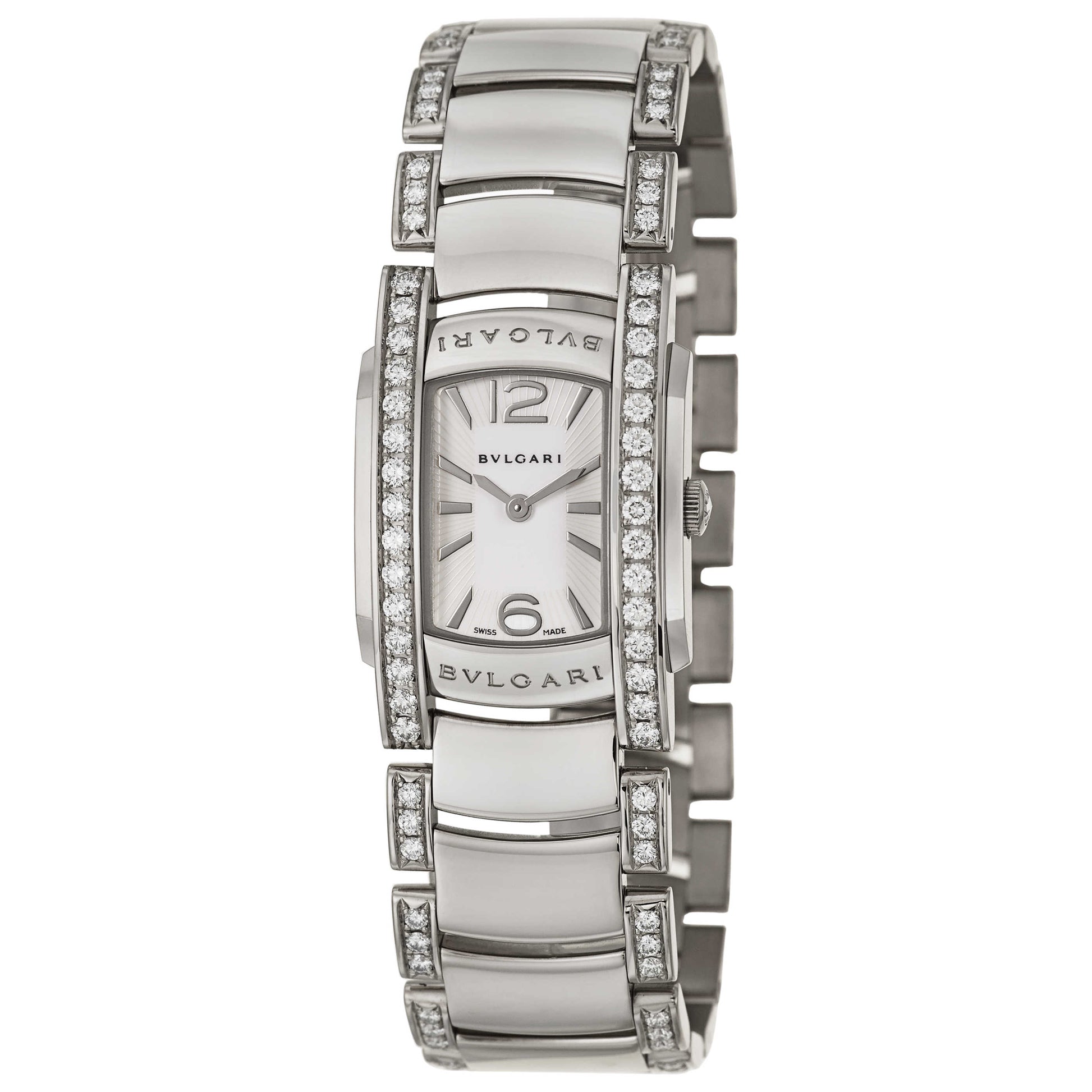 Front view of Bulgari Assioma Women's Swiss Quartz (Battery-Powered) Watch AAW31WGD1GD1