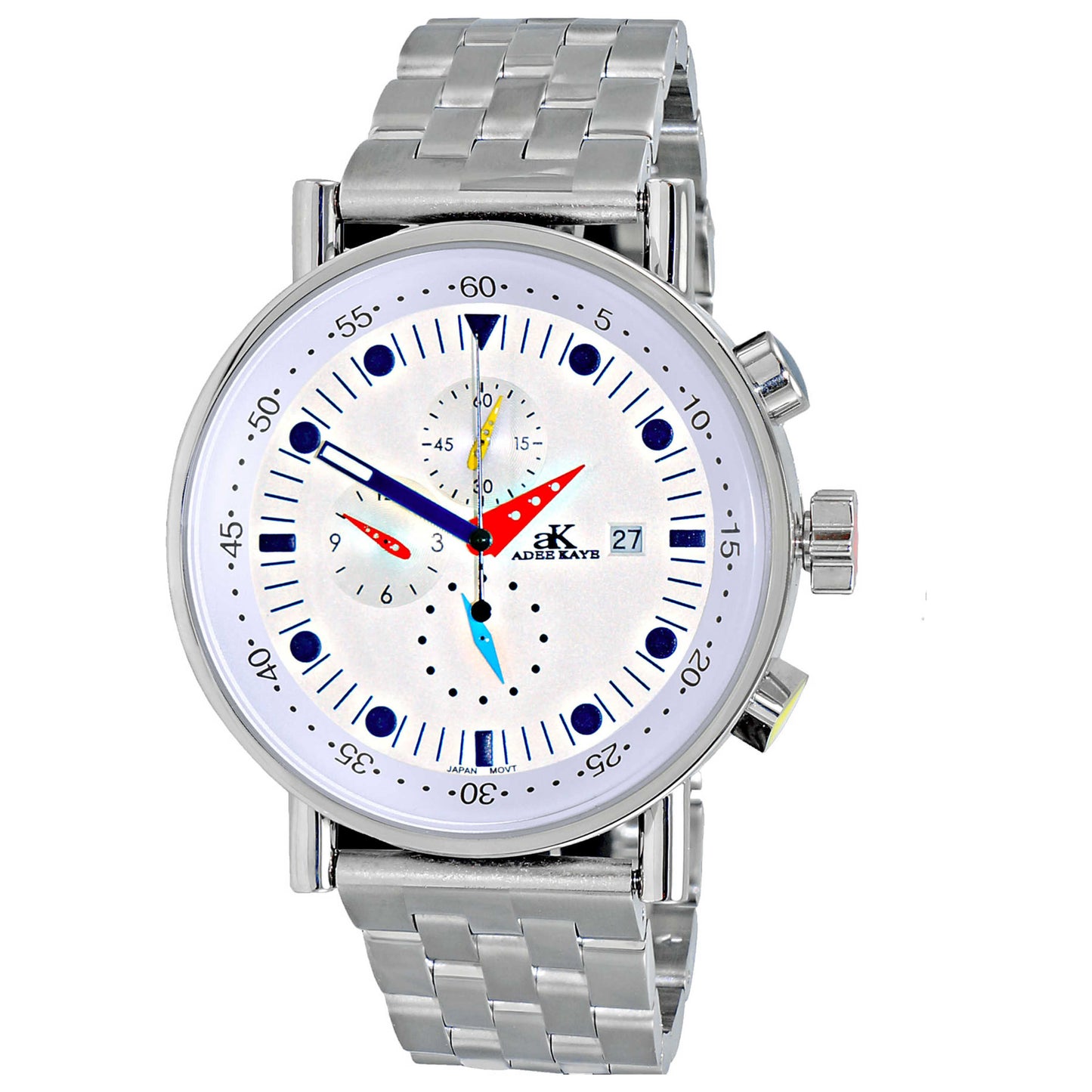 Front view of Adee Kaye Men's Quartz Watch AK2268-30SV