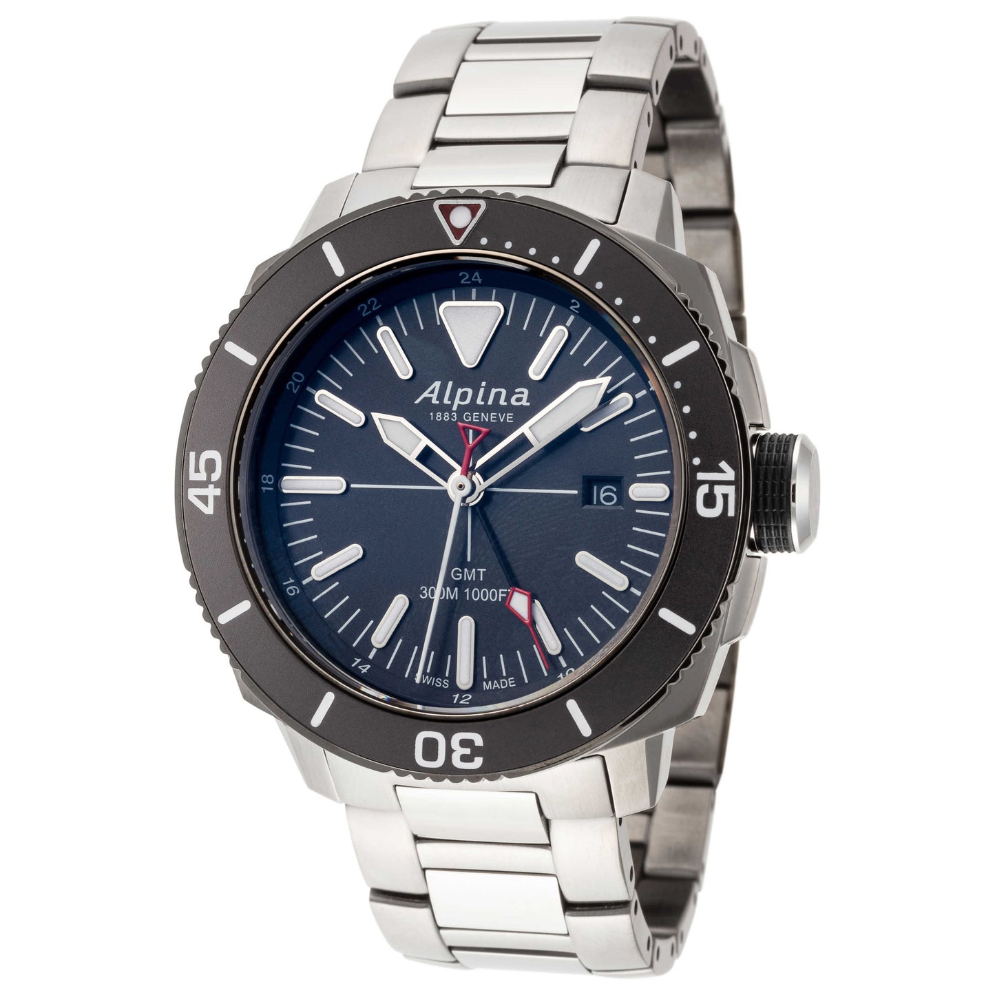 Front view of Alpina Seastrong Diver GMT Men's Quartz Watch AL-247LGG4TV6B