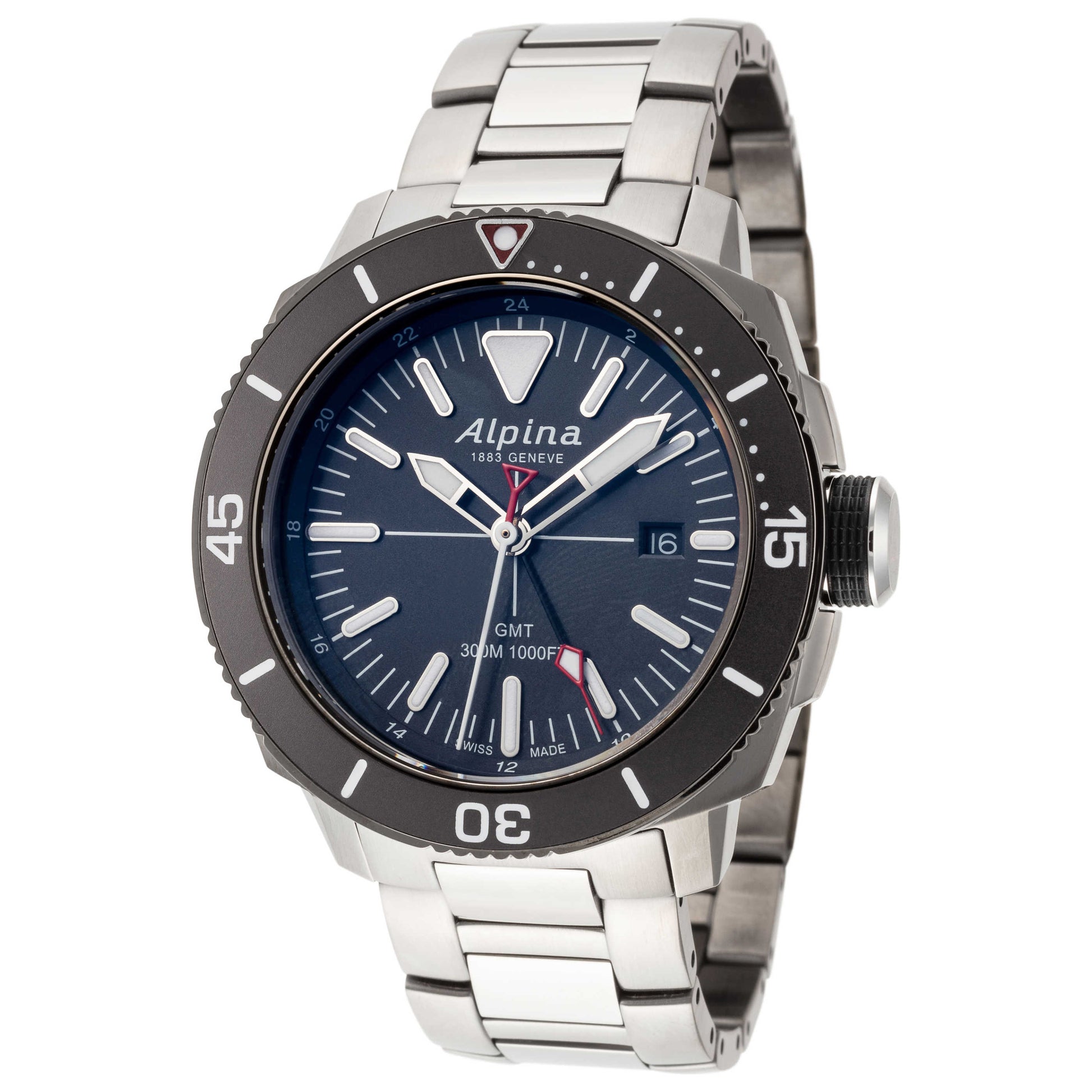 Front view of Alpina Seastrong Diver GMT Men's Quartz Watch AL-247LGG4TV6B