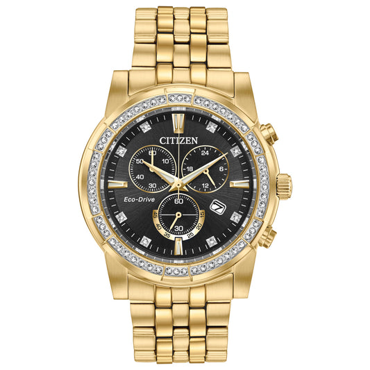 Front view of Citizen Crystal Men's Solar Powered Quartz Eco-Drive Watch AT2452-52E