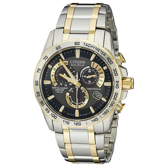 Front view of Citizen Perpetual Chrono A-T Men's Solar Powered Quartz Eco-Drive Watch AT4004-52E