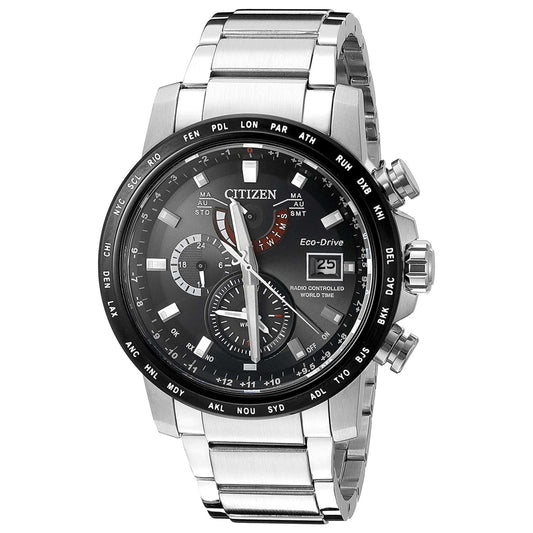 Front view of Citizen World Time A-T Men's Solar Powered Quartz Eco-Drive Watch AT9071-58E