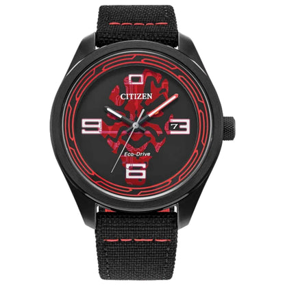 Front view of Citizen Star Wars Darth Maul Men's Solar Powered Quartz Eco-Drive Watch AW5006-01W
