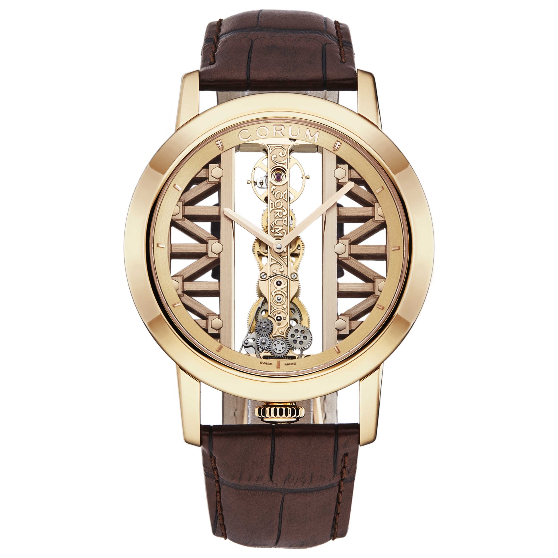 Front view of Corum Golden Bridge Men's Manual-Wind Watch B113/03010