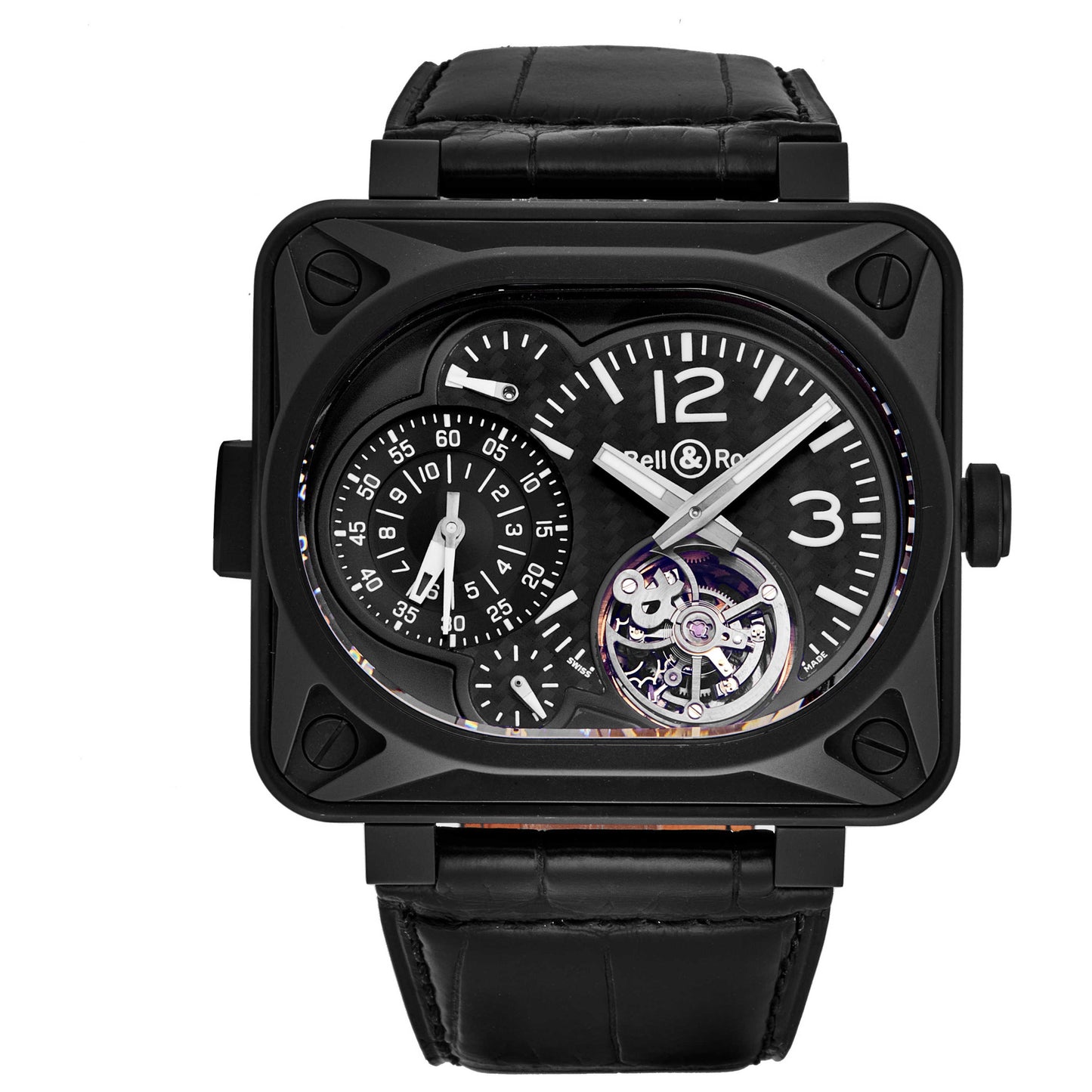 Front view of Bell & Ross Minuteur Men's Manual-Wind Watch BR-MNUTTOURB-CA