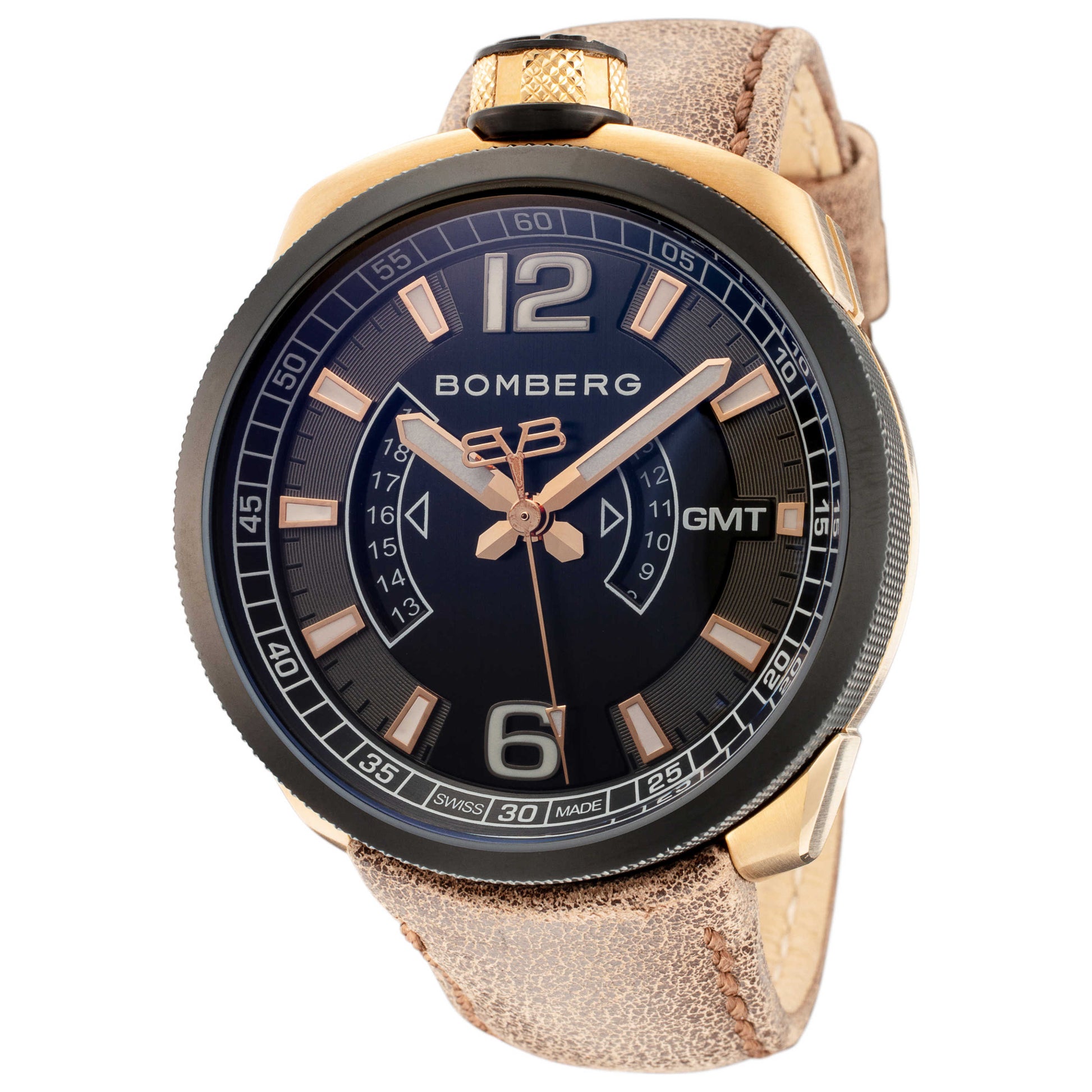 Front view of Bomberg Bolt-72 Men's Quartz Watch BS45GMTTT-006-3