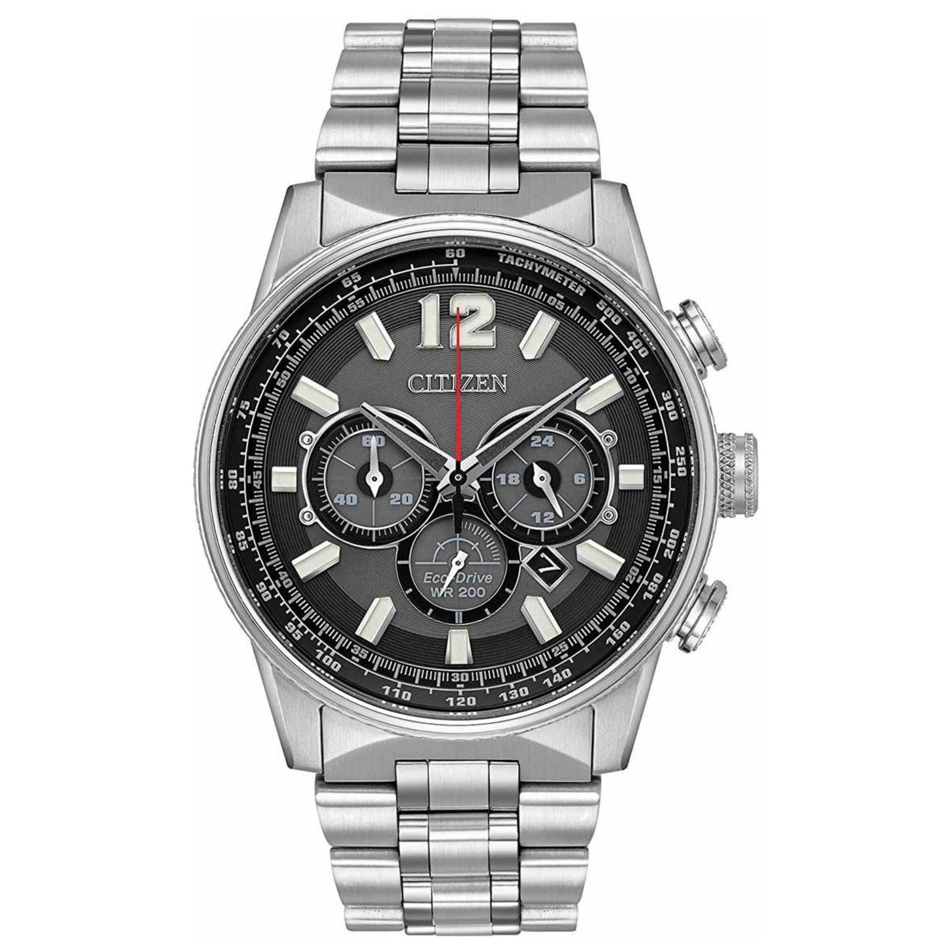 Front view of Citizen Nighthawk Men's Solar Powered Quartz Eco-Drive Watch CA4370-52E