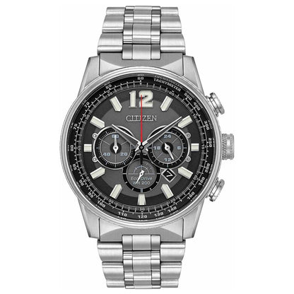 Front view of Citizen Nighthawk Men's Solar Powered Quartz Eco-Drive Watch CA4370-52E