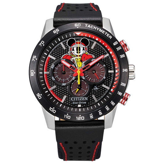 Front view of Citizen Mickey Racer Men's Solar Powered Quartz Eco-Drive Watch CA4439-07W