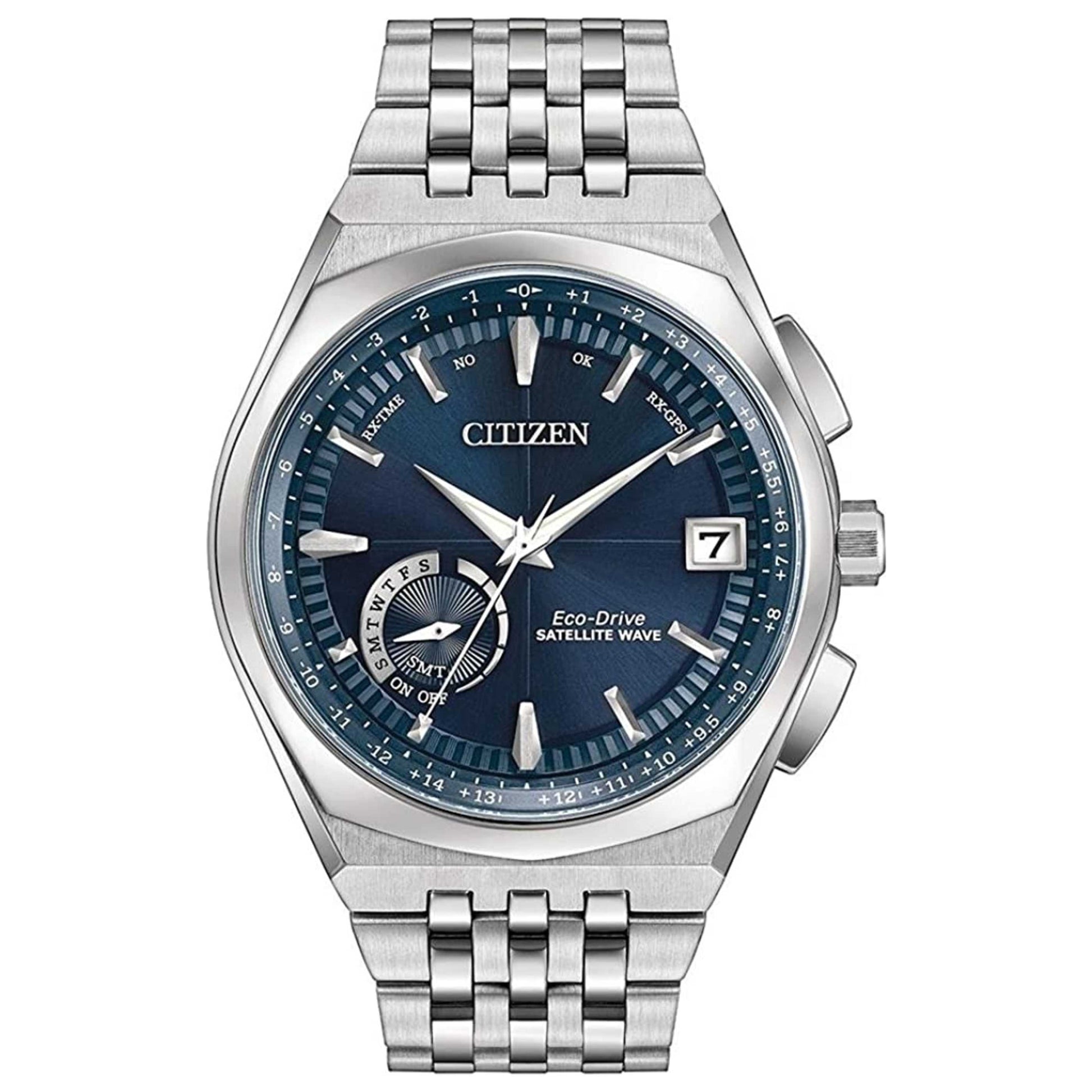 Front view of Citizen Satellite Wave Men's Solar Powered Quartz Eco-Drive Watch CC3020-57L