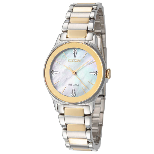 Front view of Citizen Axiom Women's Solar Watch EM0734-56D