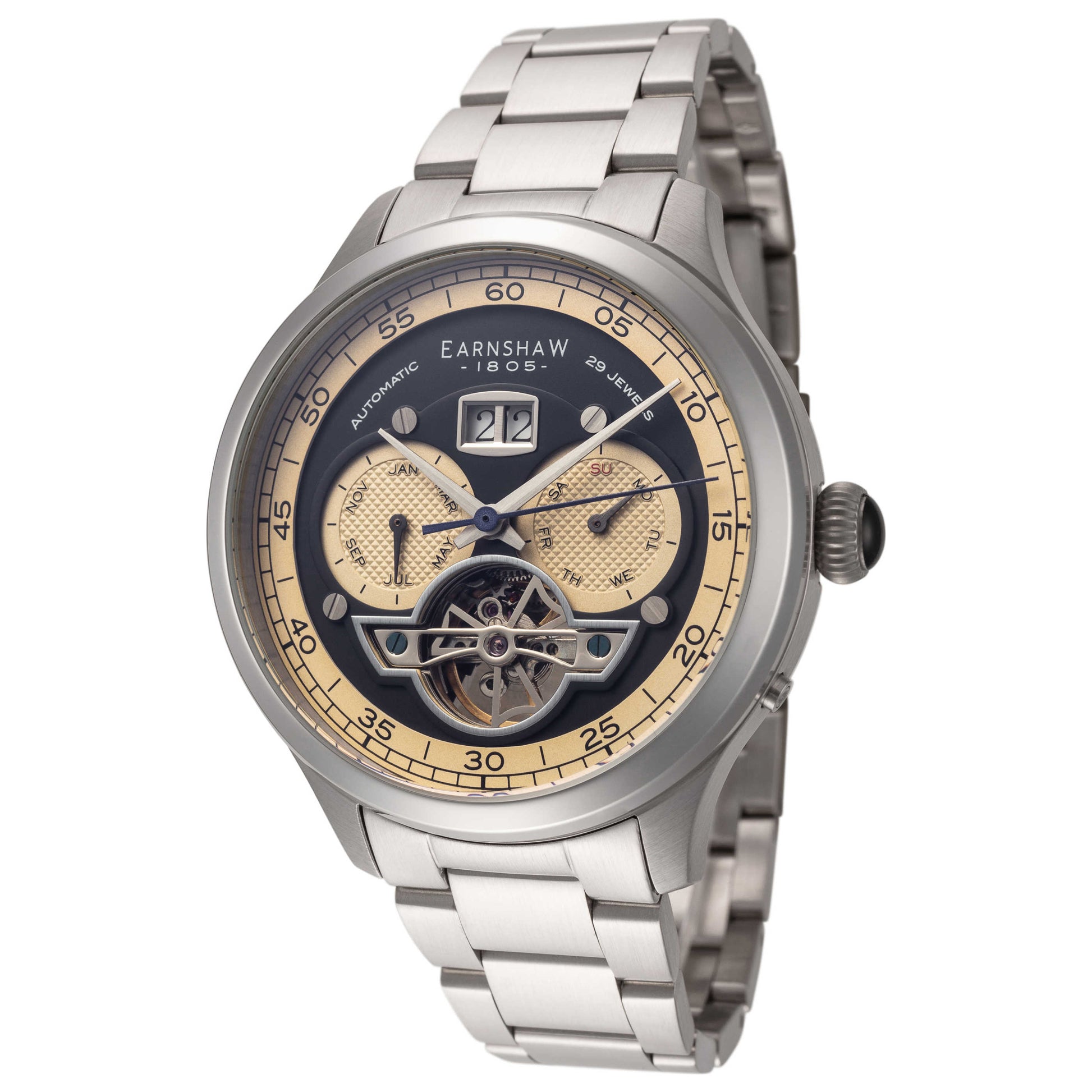 Front view of Thomas Earnshaw Baron Grand Date Calendar Men's Automatic Watch ES-8187-22