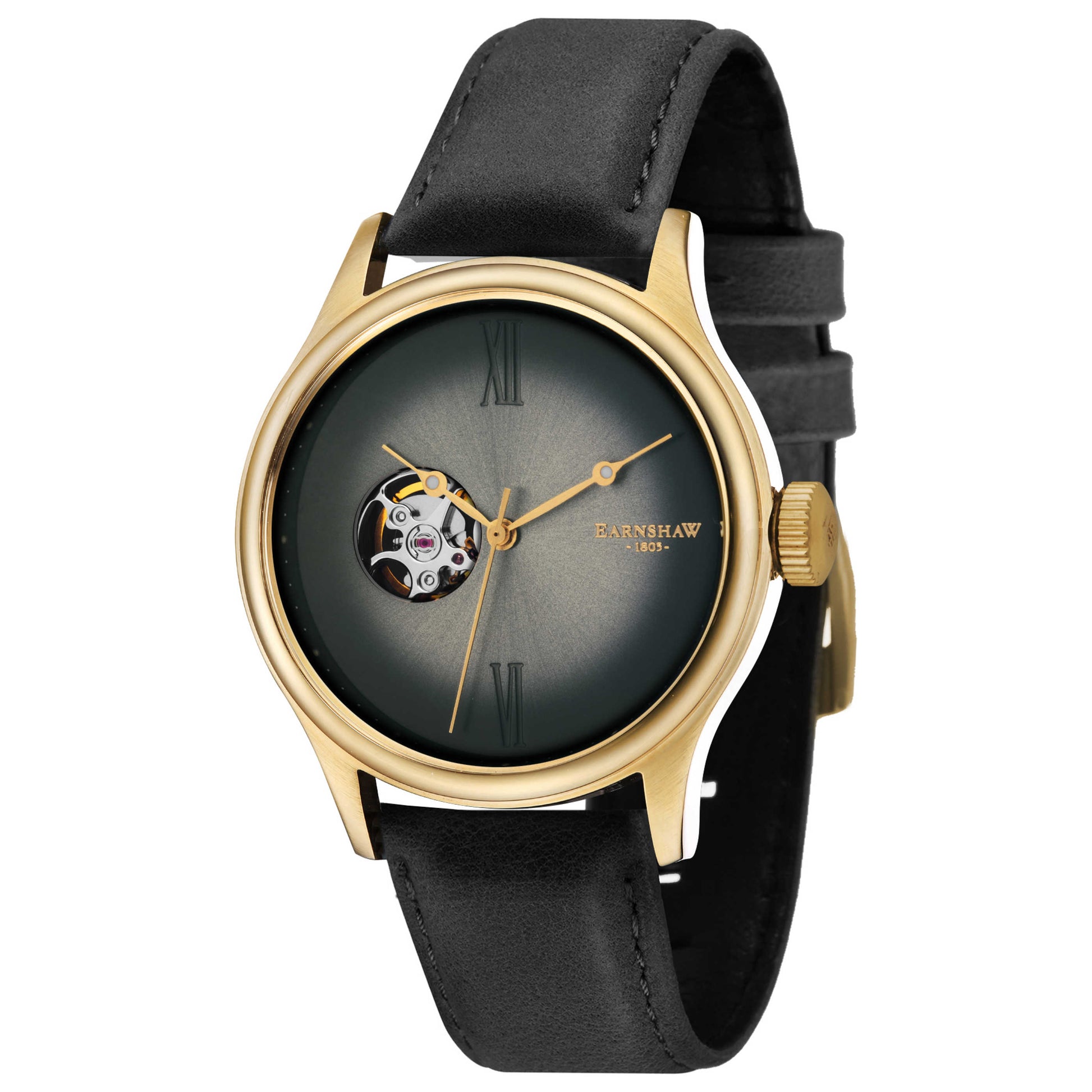 Front view of Thomas Earnshaw Precisto Bauer Fumee Open Heart Men's Automatic Watch ES-8809-03