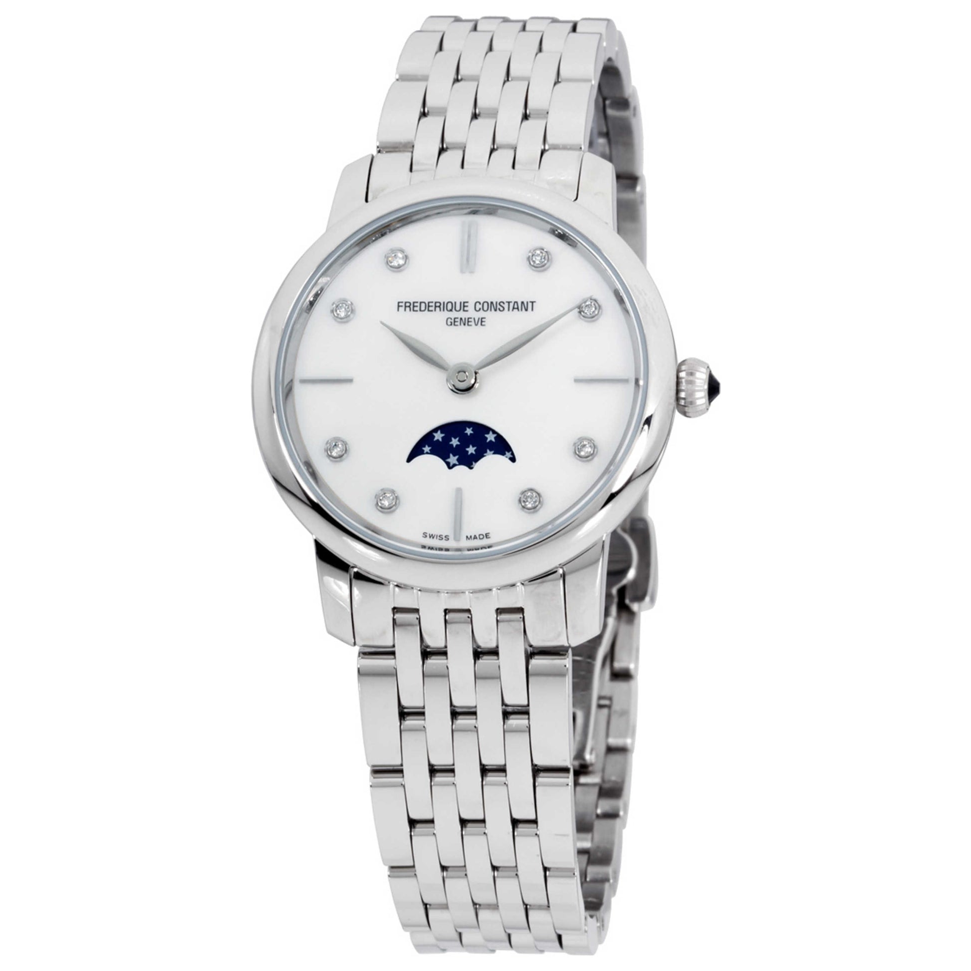 Front view of Frederique Constant Slimline Moonphase Women's Quartz Watch FC-206MPWD1S6B