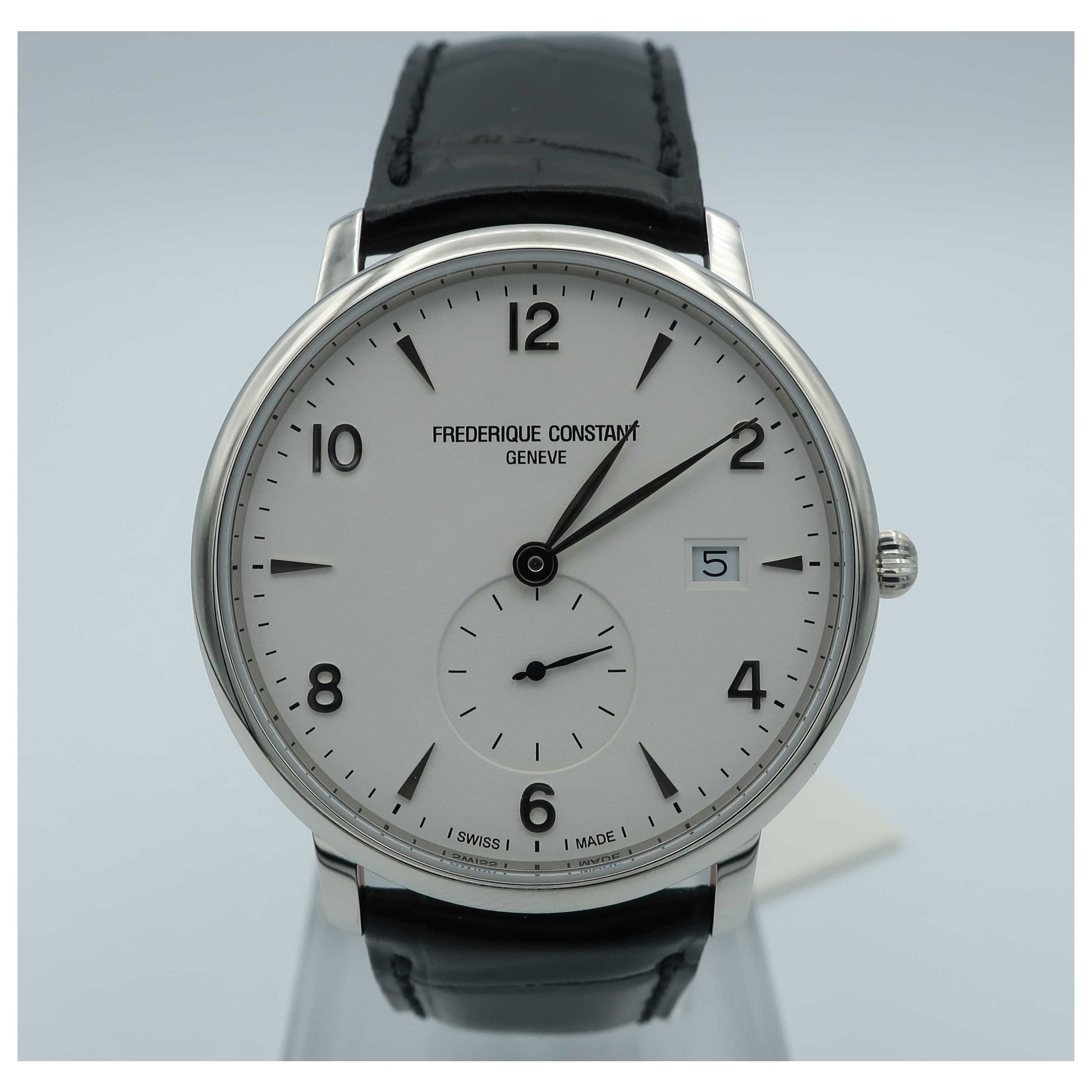 Front view of Frederique Constant Slimline Men's Swiss Quartz (Battery-Powered) Watch FC-245SA5S6-SD