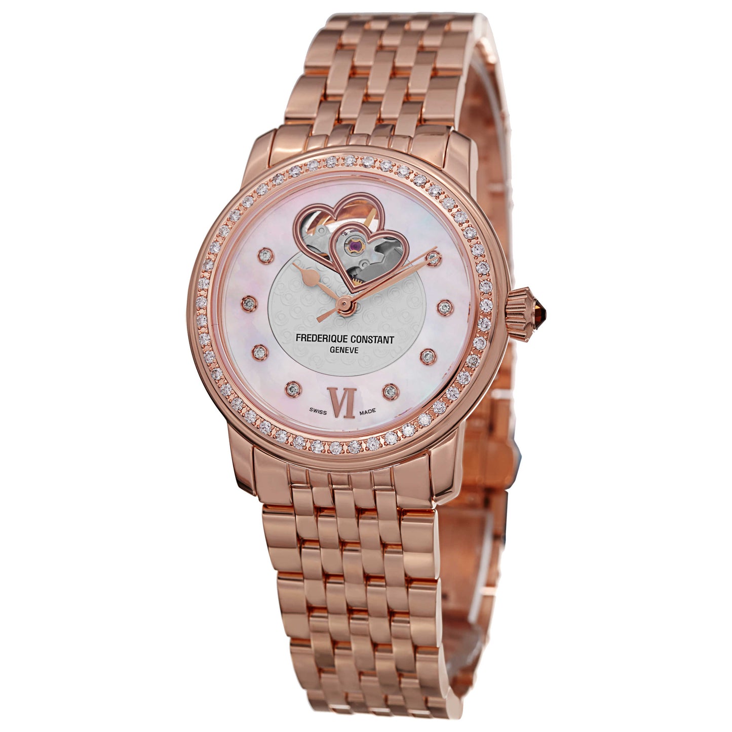 Front view of Frederique Constant Heartbeat Women's Automatic Watch FC310WHF2PD4B3