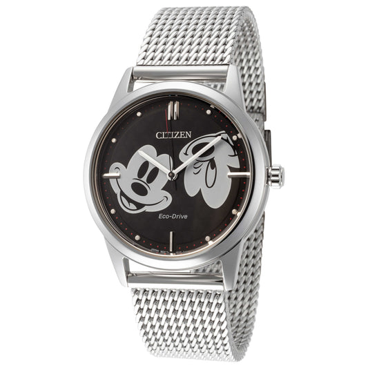 Front view of Citizen Mickey Mouse Unisex Solar Powered Quartz Eco-Drive Watch FE7060-56W