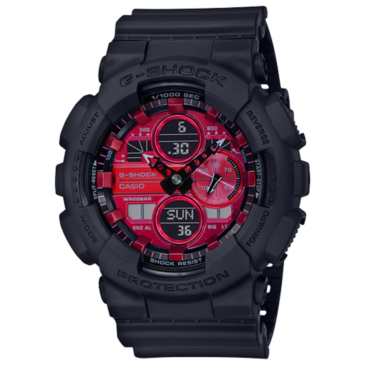 Front view of Casio G-Shock Red Adrenalin Men's Quartz Watch GA140AR-1A