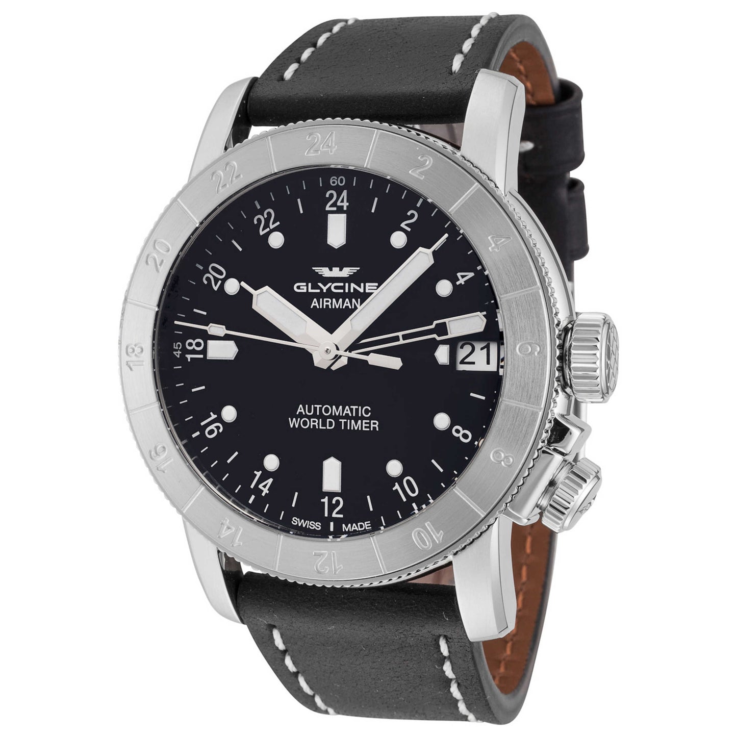 Front view of Glycine Airman 46 GMT Men's Automatic Watch GL0059