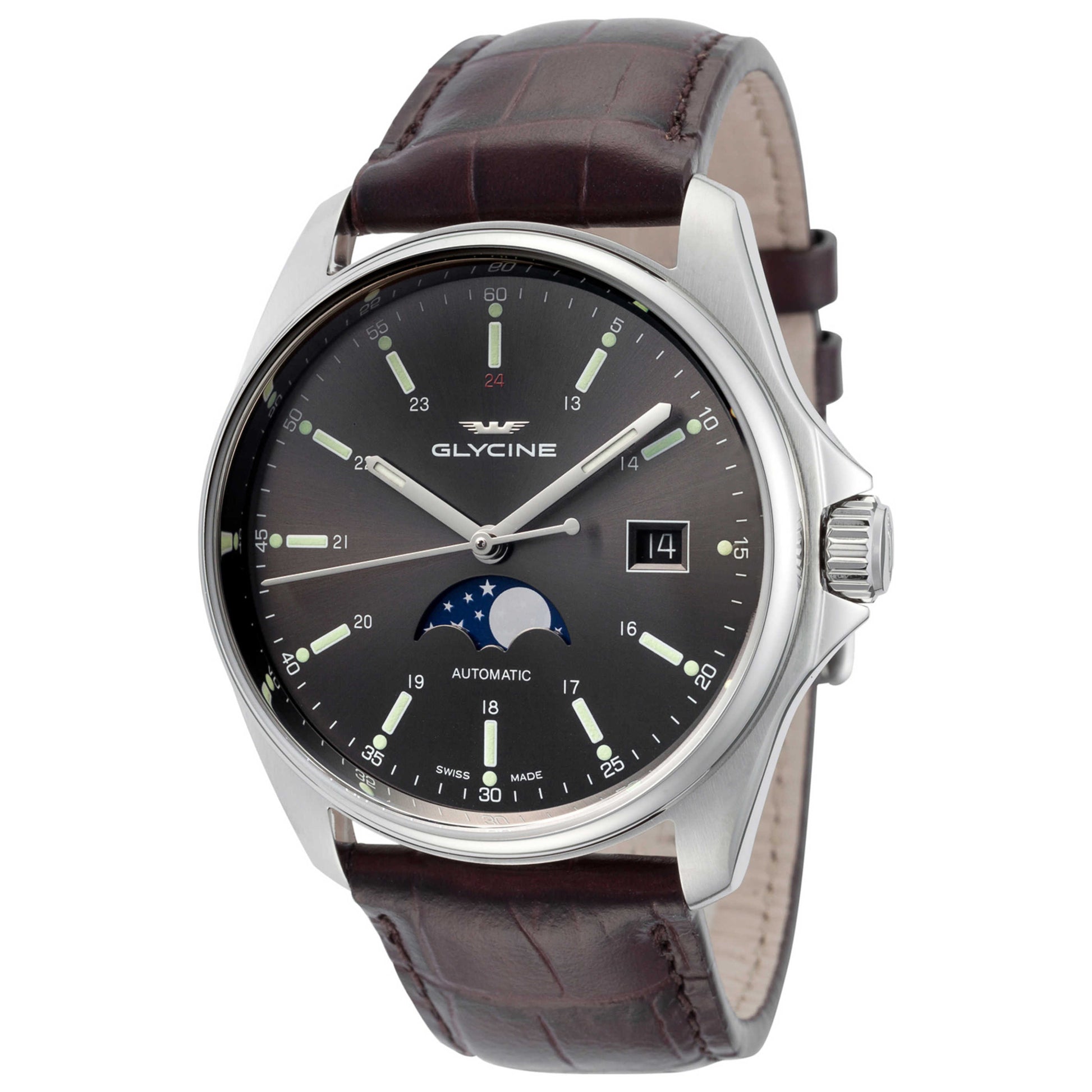 Front view of Glycine Combat Classic Moonphase Men's Automatic Watch GL0114