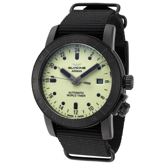 Front view of Glycine Airman Purist Worldtimer Men's Automatic Watch GL0142