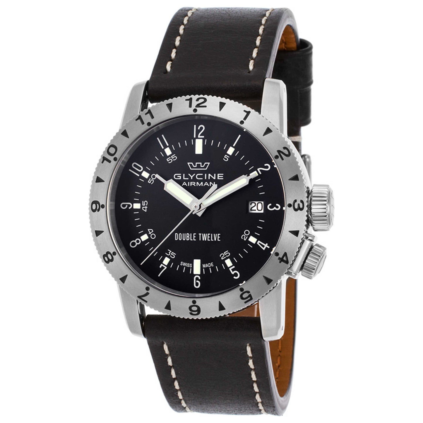 Front view of Glycine Airman Double Twelve Men's Automatic Watch GL0236