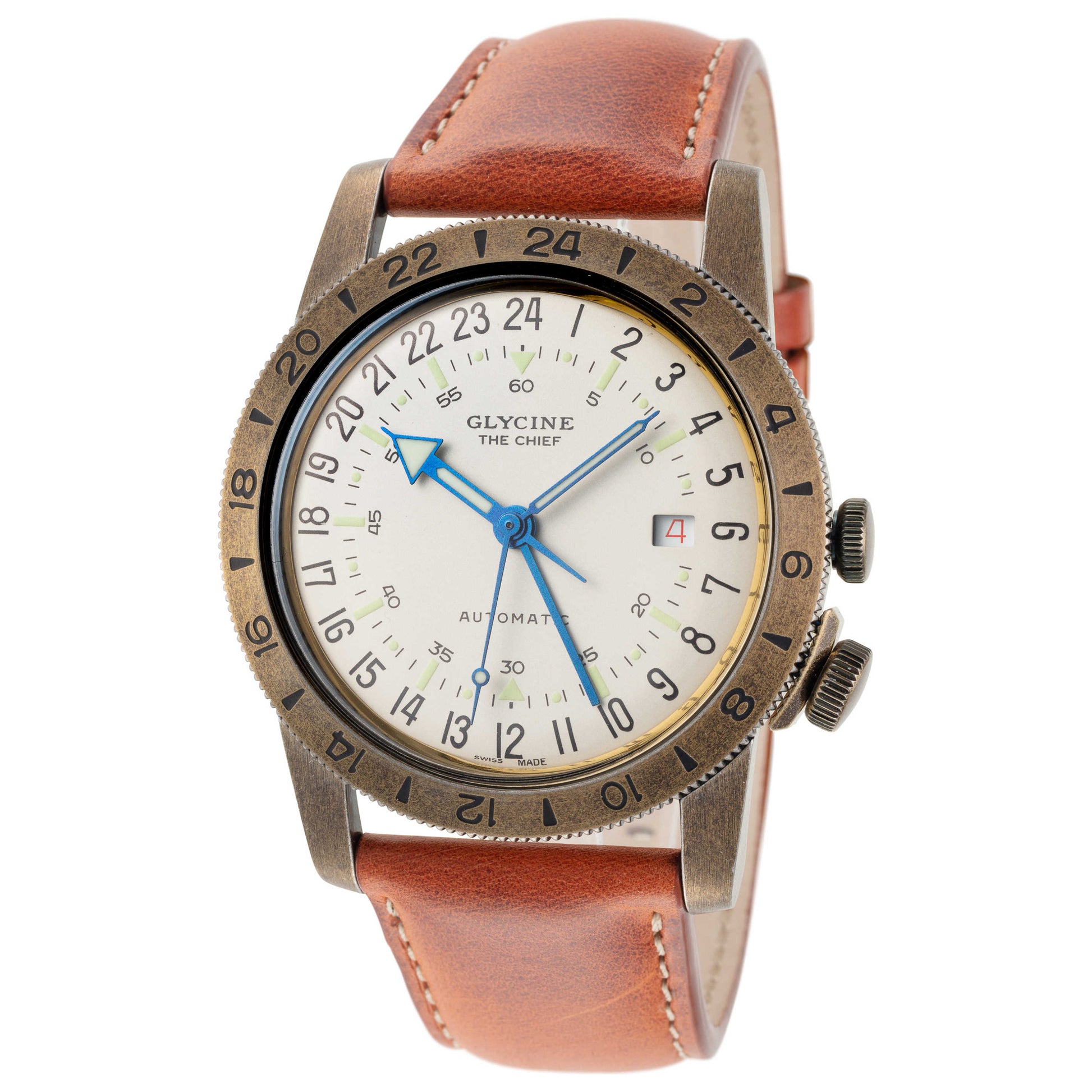 Front view of Glycine Airman Vintage "The Chief" GMT Men's Automatic Watch GL0245