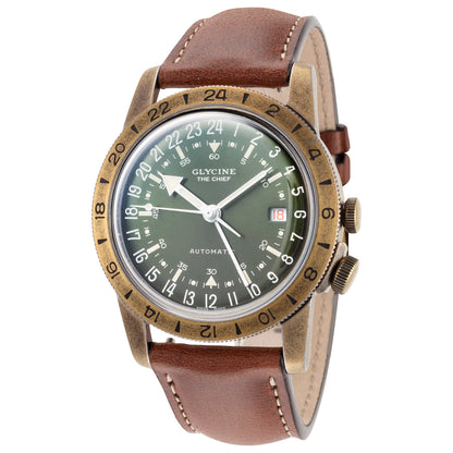Front view of Glycine Airman The Chief Vintage GMT Men's Automatic Watch GL0307