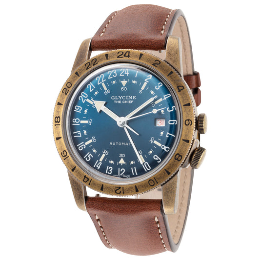 Front view of Glycine Airman The Chief Vintage GMT Men's Automatic Watch GL0308