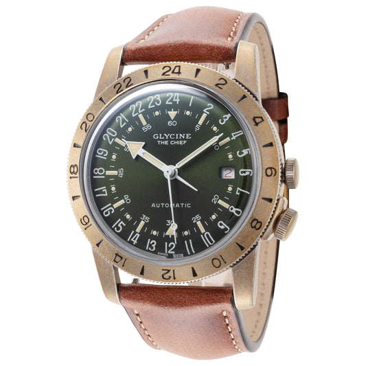 Front view of Glycine Airman The Chief Vintage GMT Men's Automatic Watch GL0413