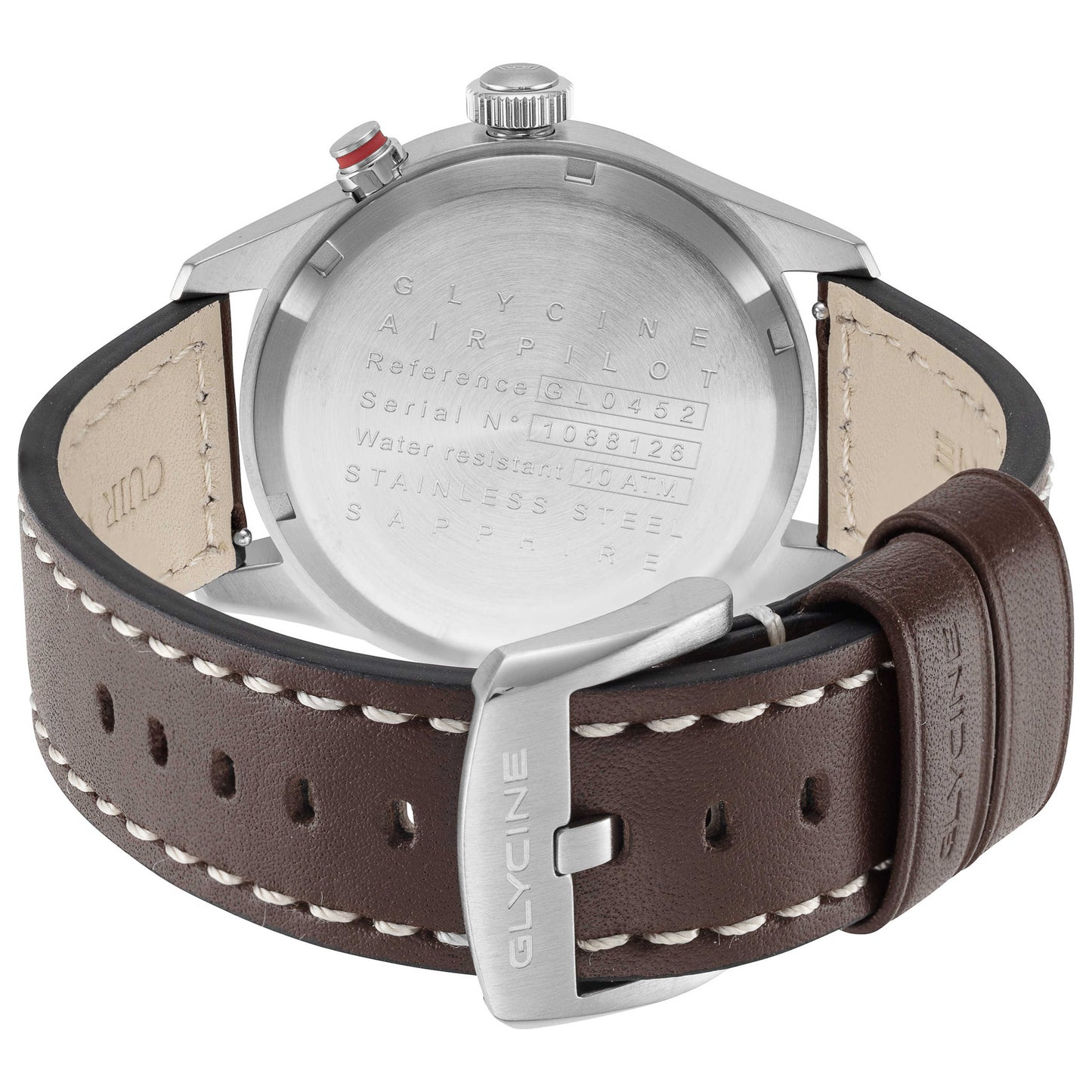 Back view of Glycine Airpilot Dual Time 44 Men's Quartz Watch GL0452