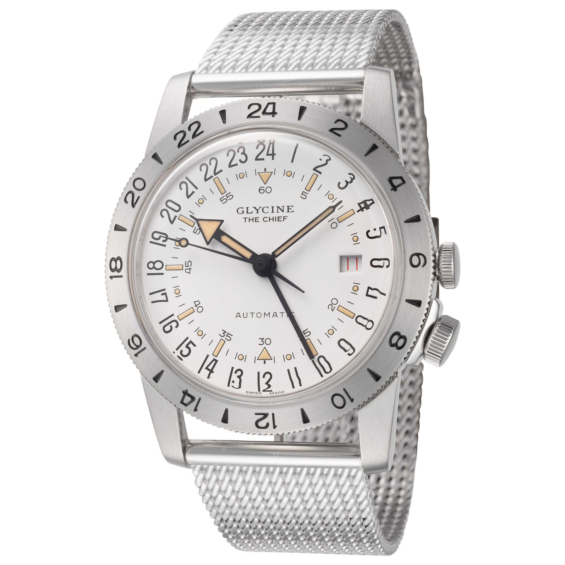 Front view of Glycine Airman The Chief Vintage GMT Men's Automatic Watch GL0466