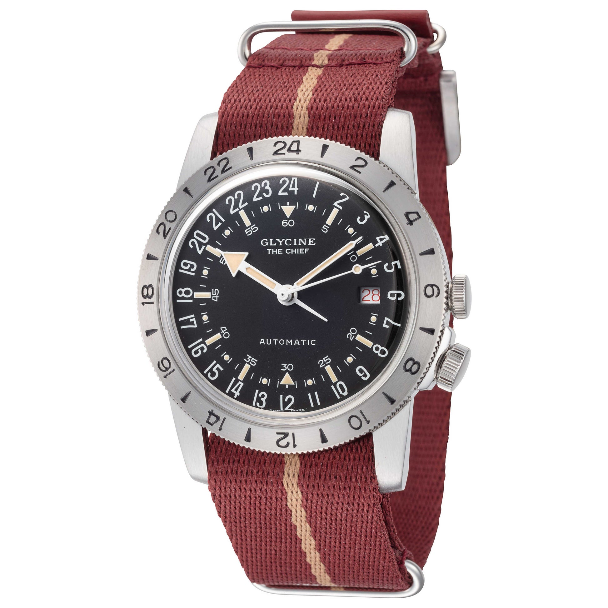 Front view of Glycine Airman The Chief Vintage GMT Unisex Automatic Watch GL0474